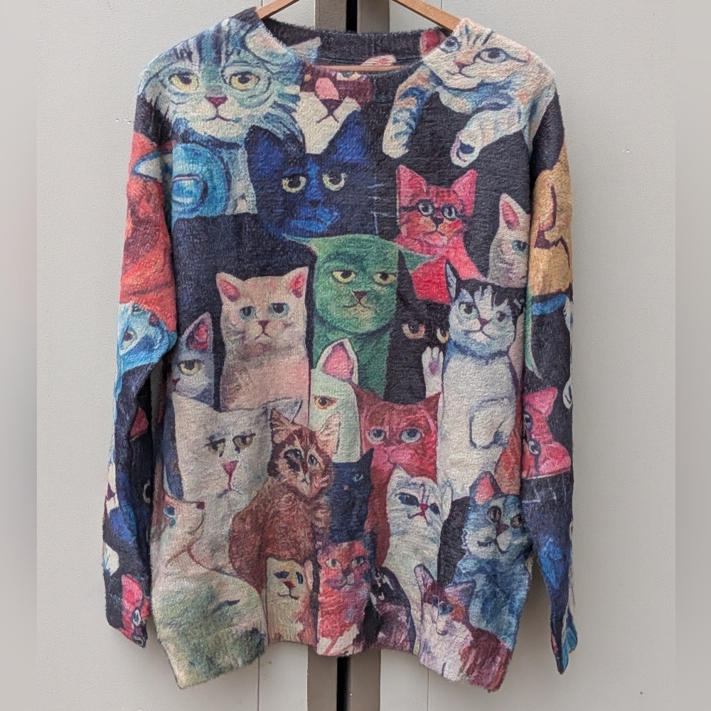 Multicolor Cat Pattern Women's Sweater - image 3
